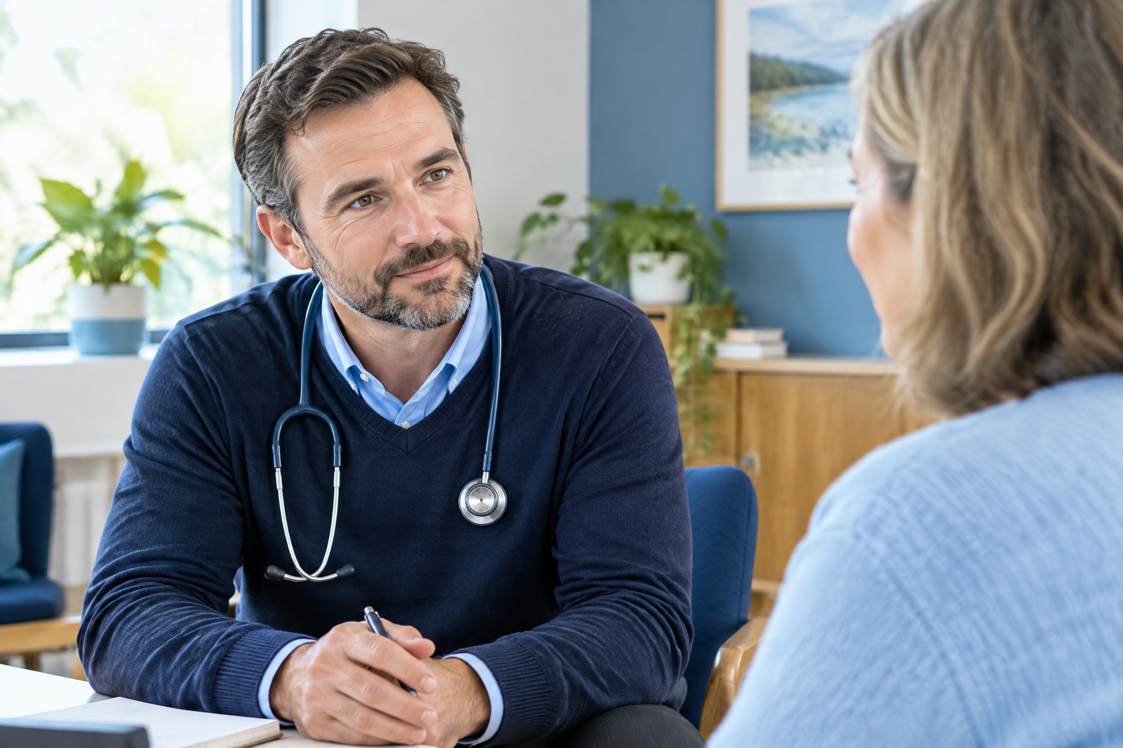 A doctor listening attentively to a patient